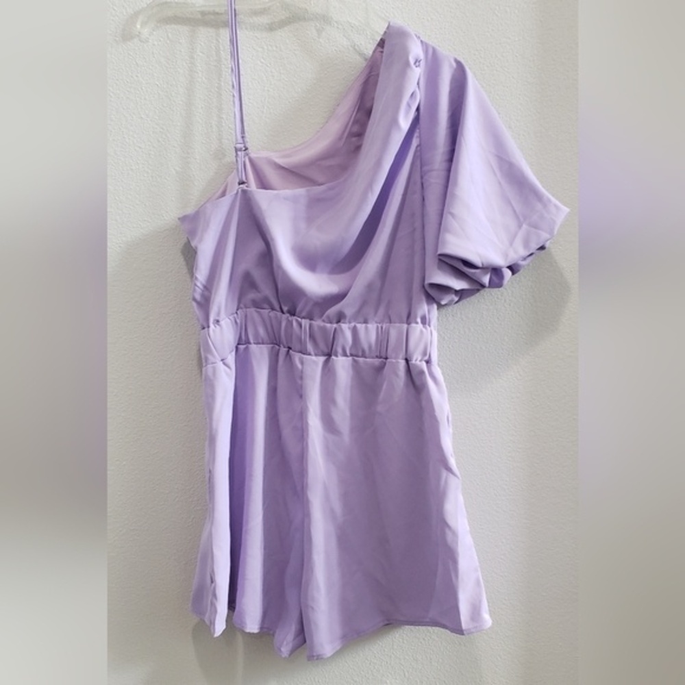 Violet satin like one shoulder romper size medium